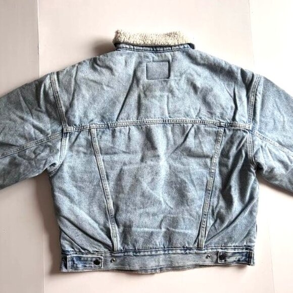 Levi's 90s Cozy Trucker Jacket Sherpa Fleece Lined Denim Womens M - Picture 9 of 10